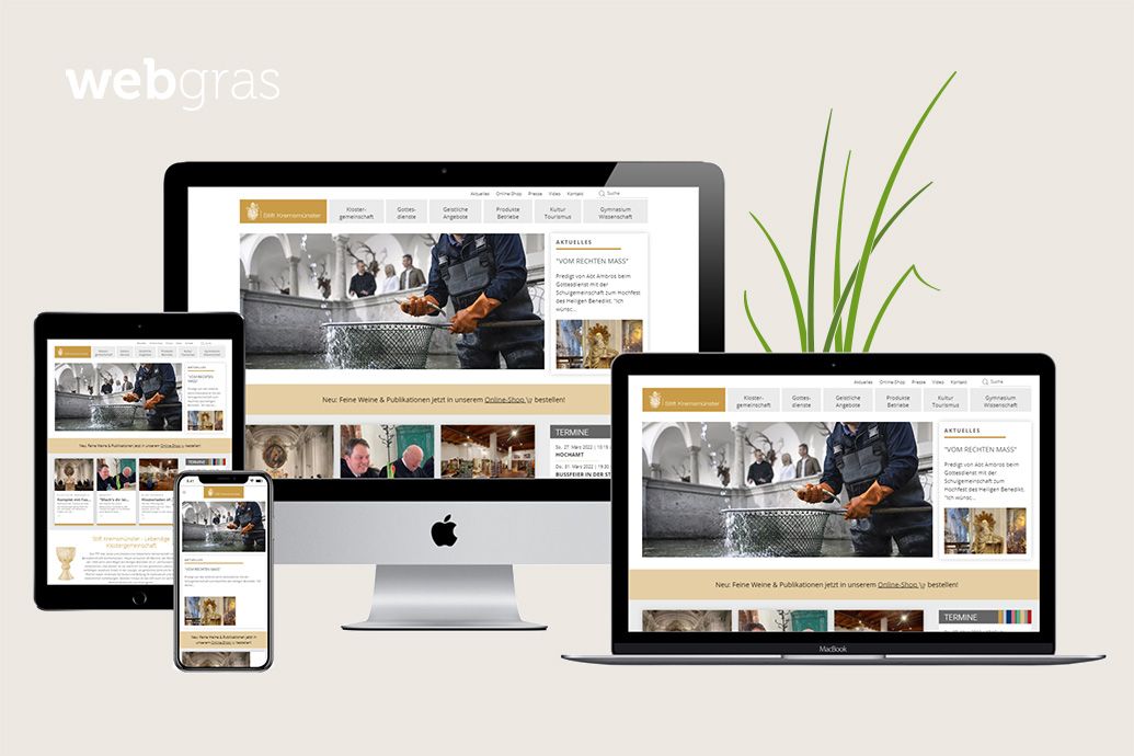 Stift Kremsmünster Webseite auf unterschiedlichen Endgeräten